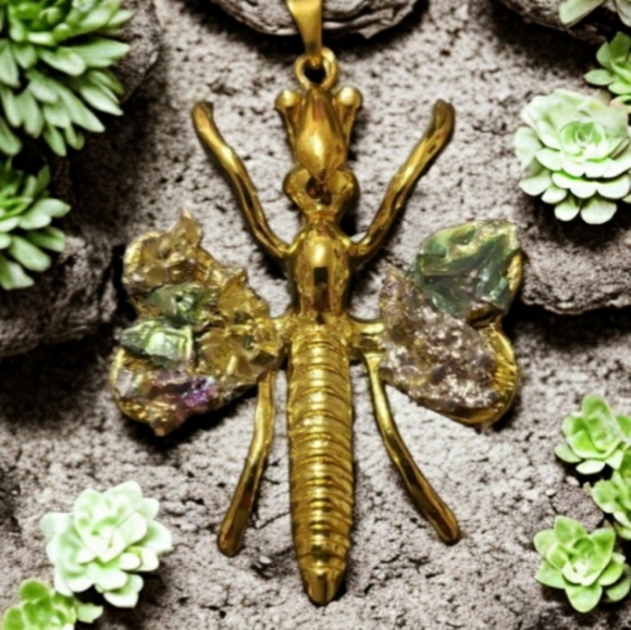 Bismuth Dragonfly Pendant Necklace - Picture 9 of 11